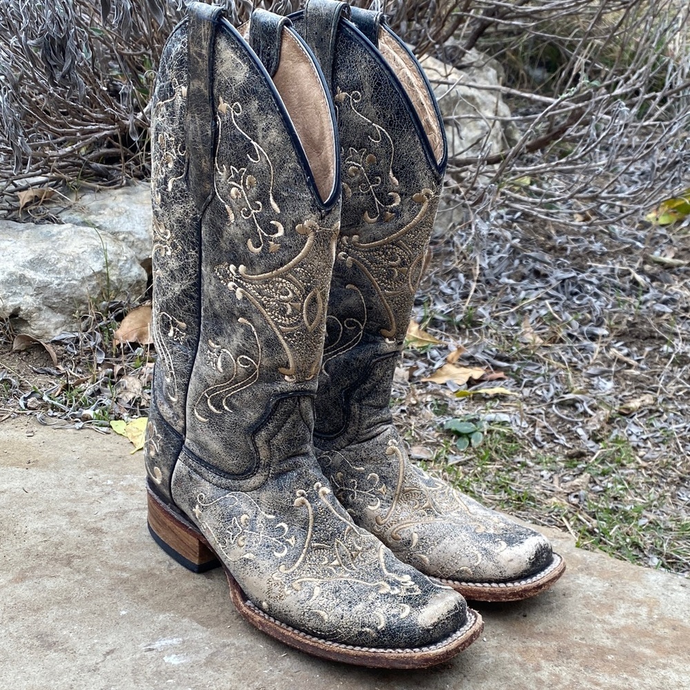 Circle G square toe mid calf cowboy boots size 6 western cowgirl rodeo